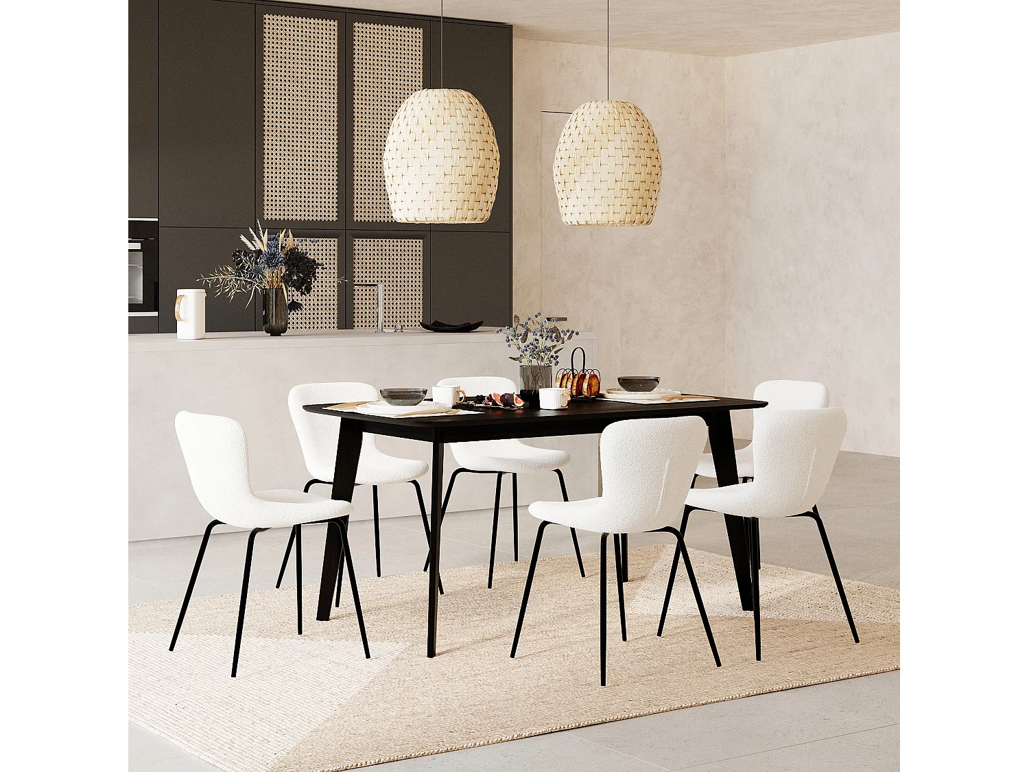 Set de 2 sillas blancas efecto lana con patas de metal - Koko