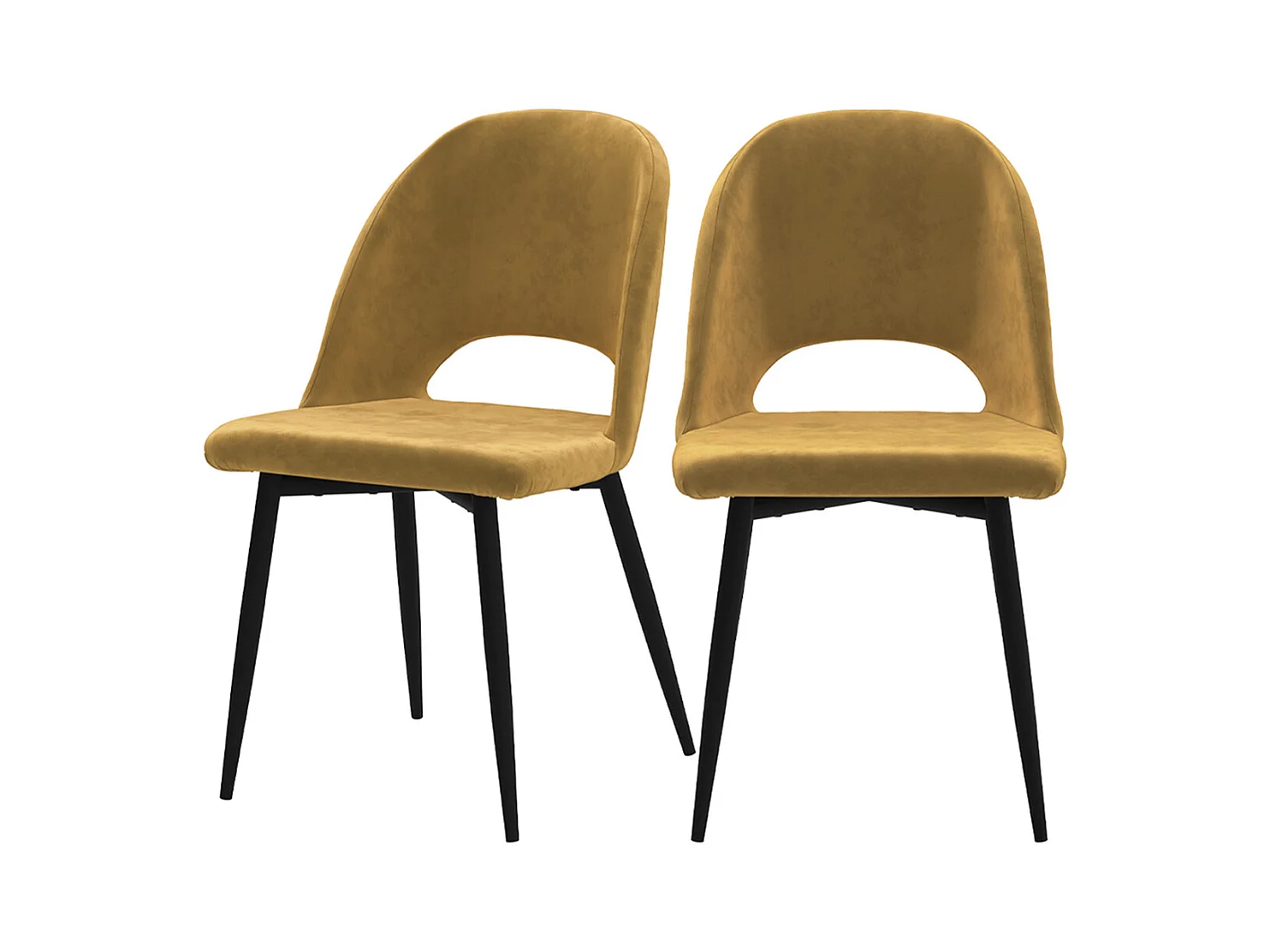 Lot de 2 chaises en velours jaune et pieds en métal noir - Pénélope