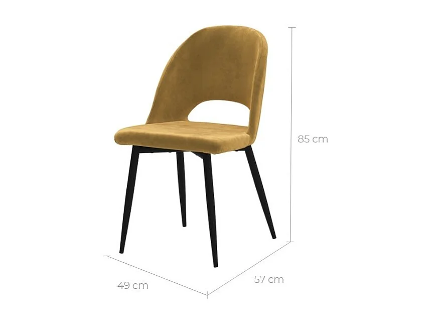 Lote de 2 sillas de terciopelo amarillo con patas de metal negro