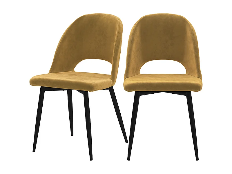 Lot de 2 chaises en velours jaune et pieds en métal noir - Pénélope