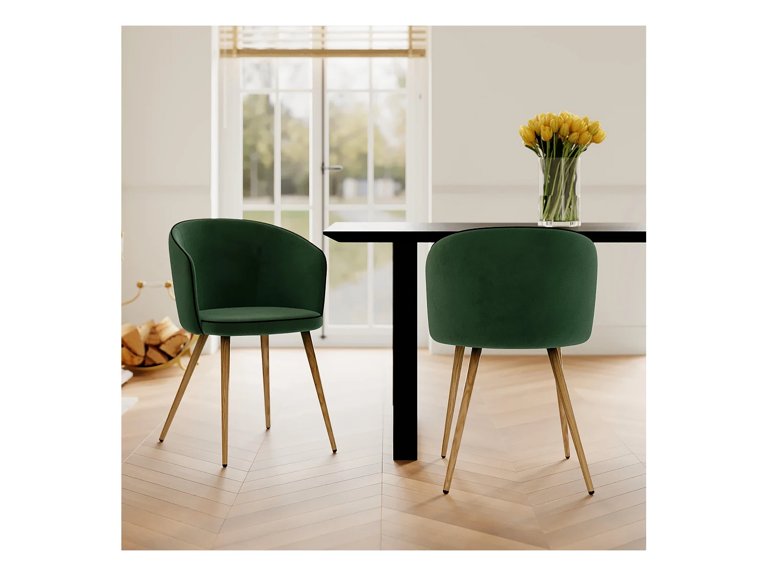 Lot de 2 chaises en velours vert - Chiara
