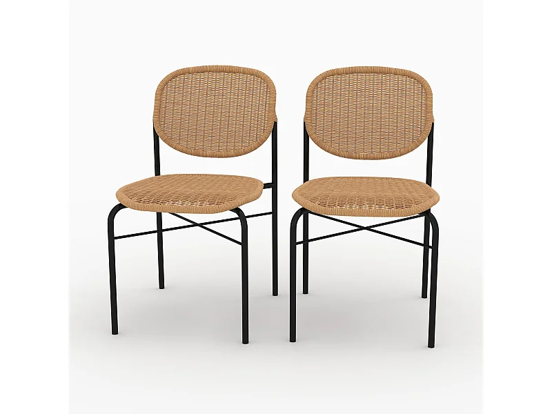 Set de 2 sillas de resina natural trenzada con patas de metal - Messa