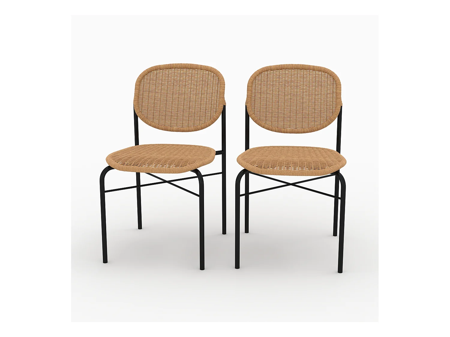 Lot de 2 chaises en résine tressée naturelle et pieds en métal - Messa