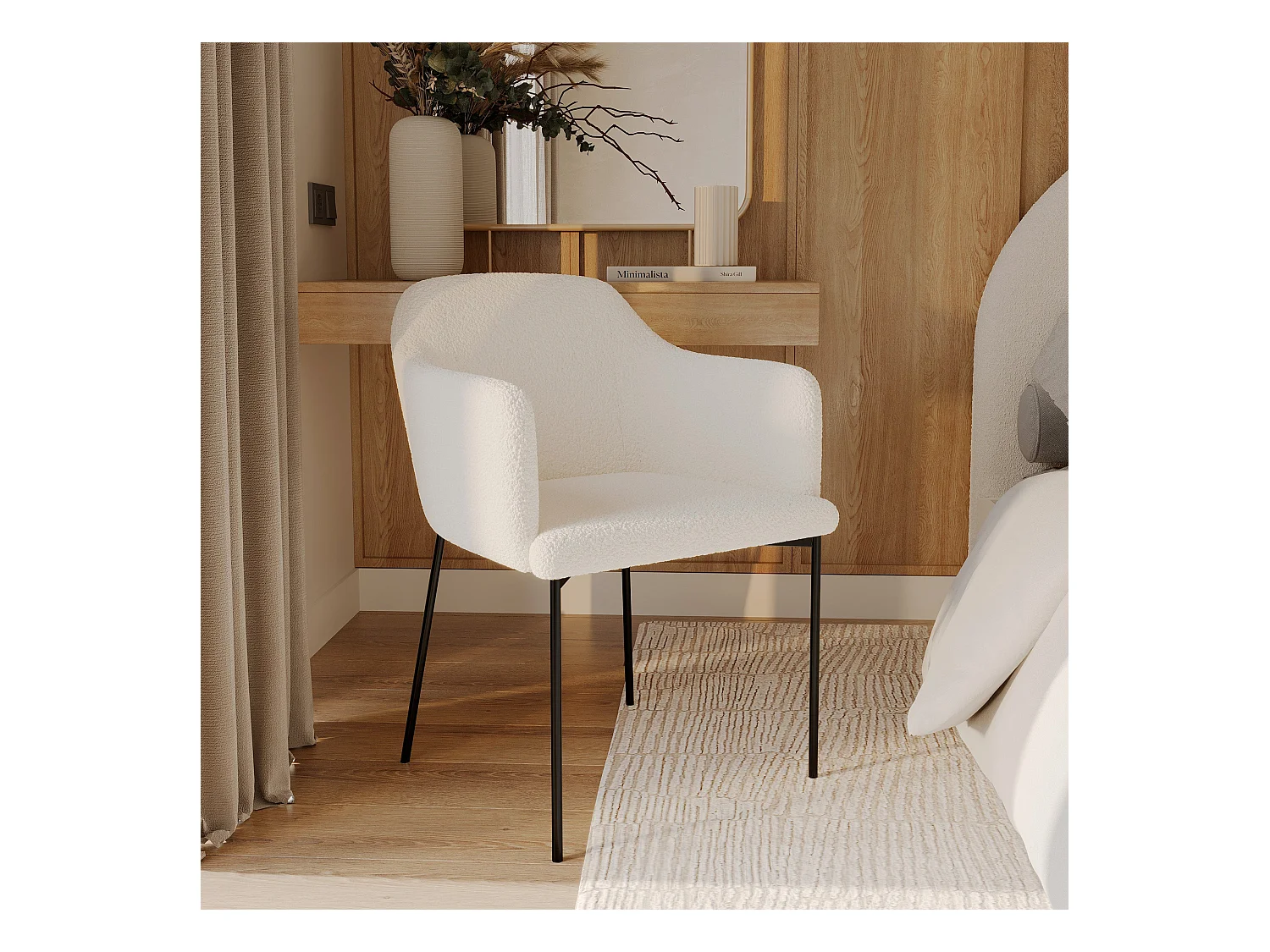 Poltrona bianca in tessuto effetto lana bouclé - Glam