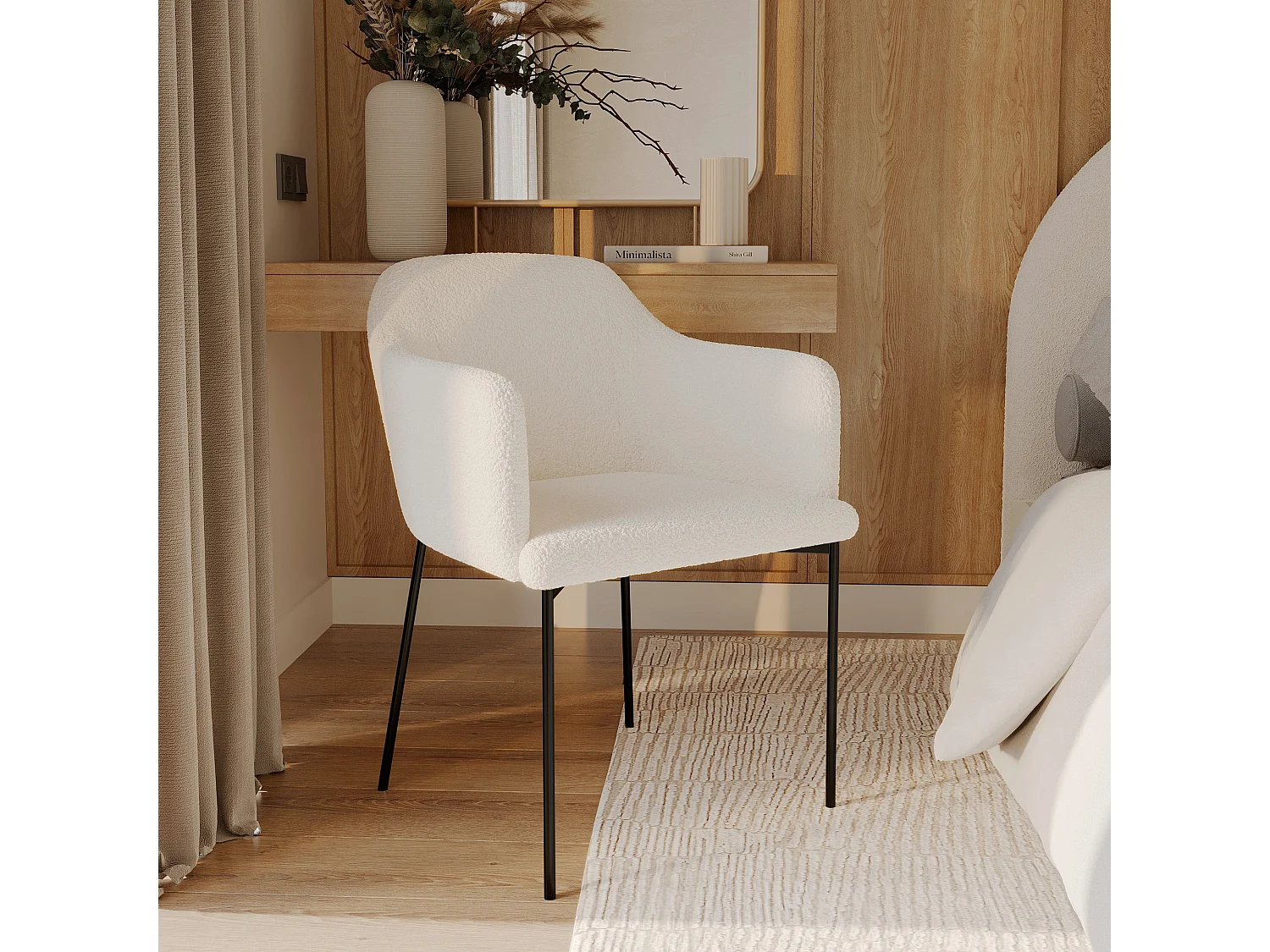 Sillón blanco en tejido bouclette efecto lana - Glam