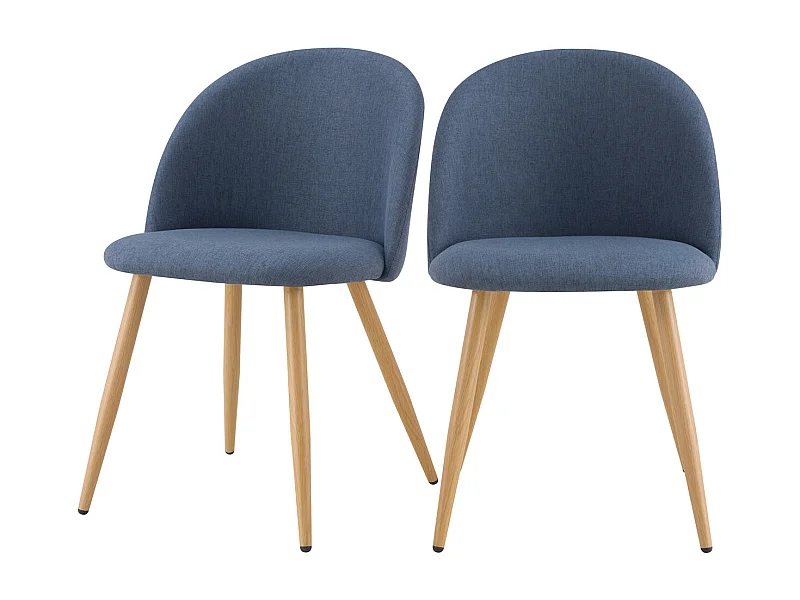 Set di 2 sedie Cozy in tessuto blu e gambe in metallo effetto legno