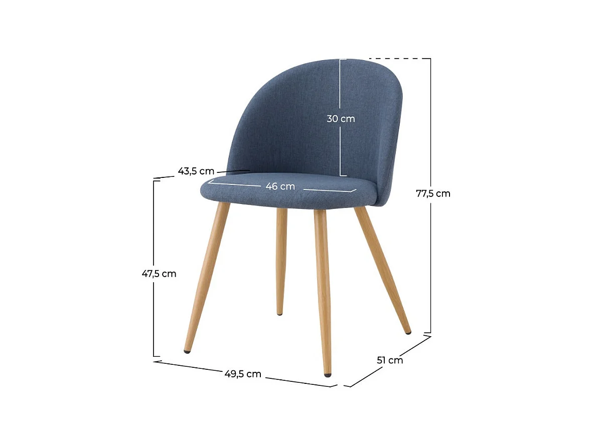 Juego de 2 sillas Cozy de tela azul y patas de metal efecto madera