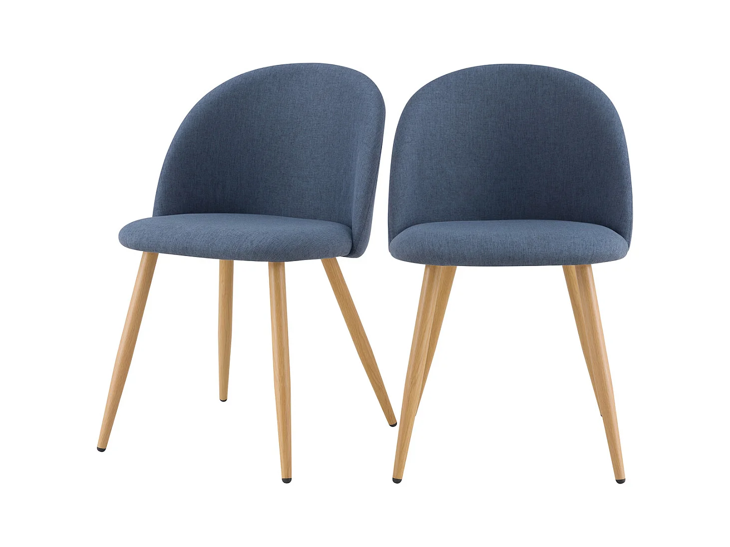 Lot de 2 chaises en tissu bleu et pieds en métal effet bois - Cozy