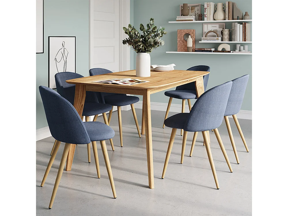 Set di 2 sedie Cozy in tessuto blu e gambe in metallo effetto legno