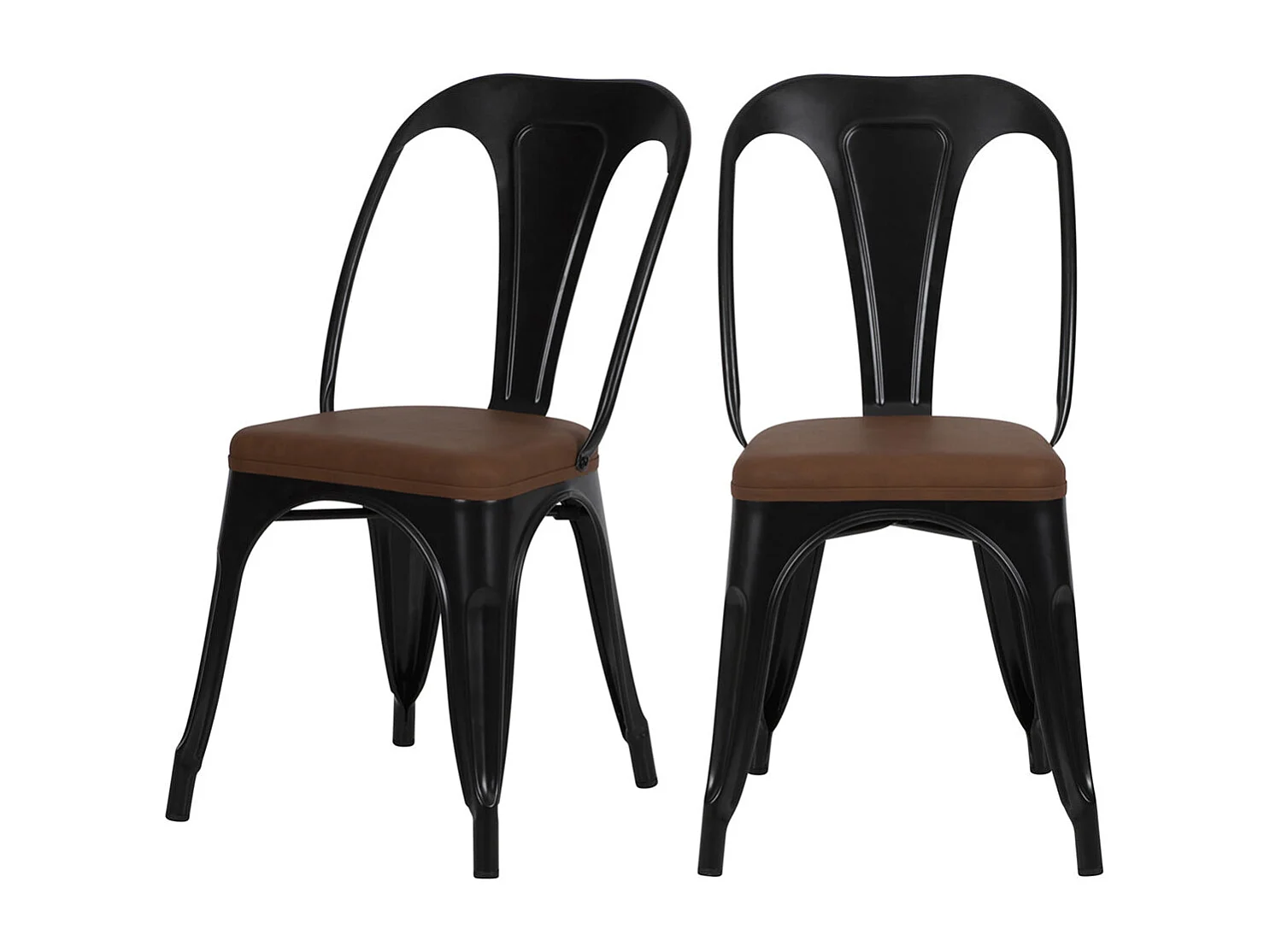 Lot de 2 chaises en métal noir et cuir synthétique marron - Charly