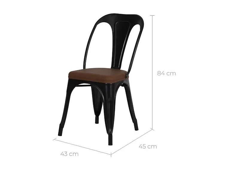 Lot de 2 chaises en métal noir et cuir synthétique marron - Charly