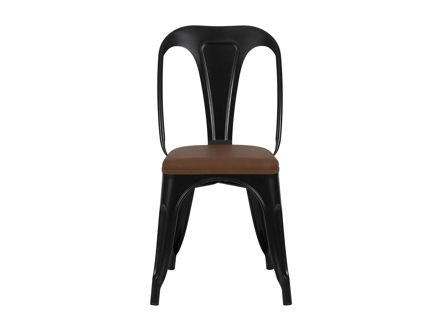 Lot de 2 chaises en métal noir et cuir synthétique marron - Charly