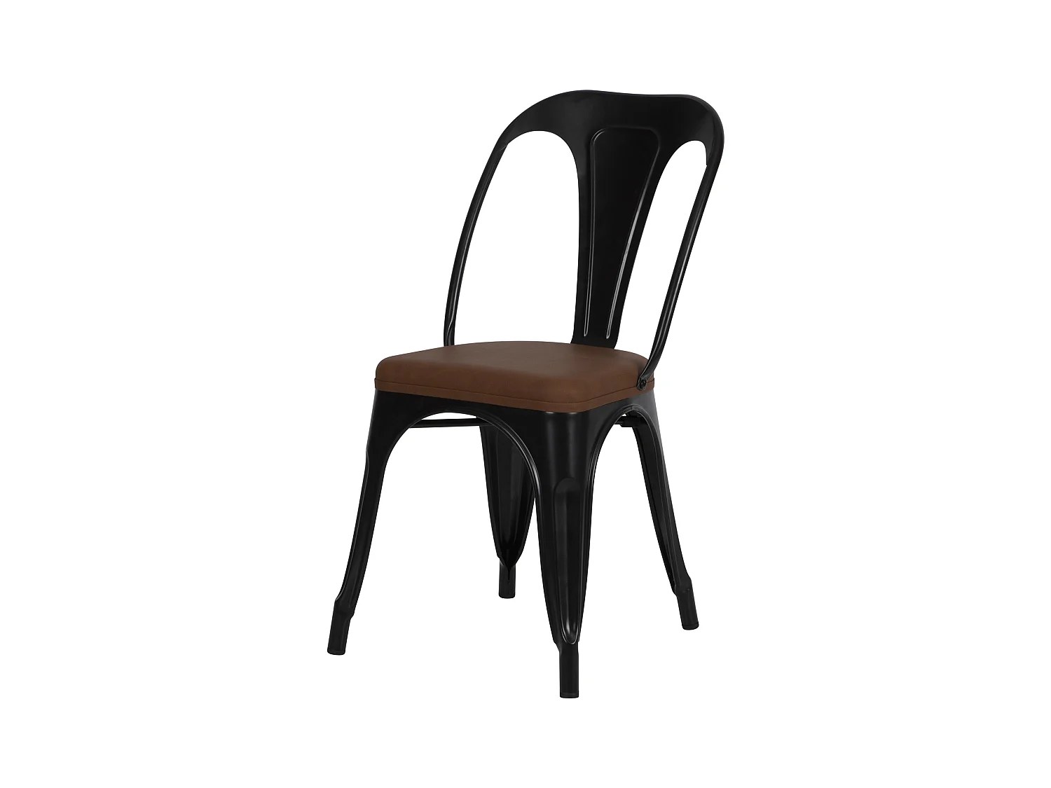 Lot de 2 chaises en métal noir et cuir synthétique marron - Charly