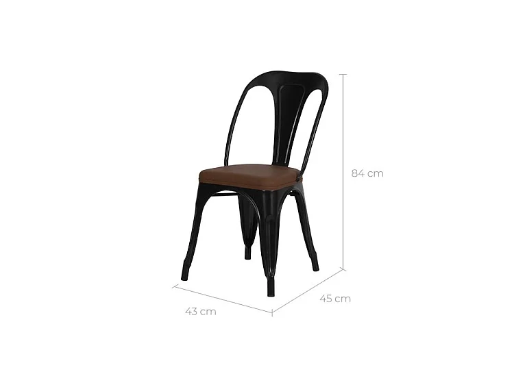 Lot de 2 chaises en métal noir et cuir synthétique marron - Charly