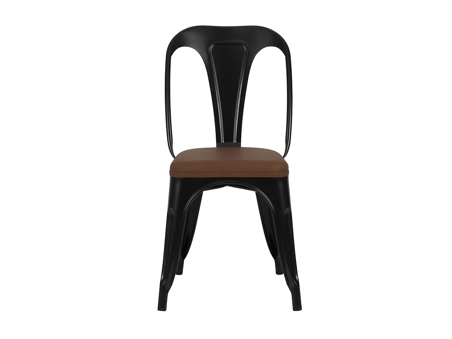 Lot de 2 chaises en métal noir et cuir synthétique marron - Charly