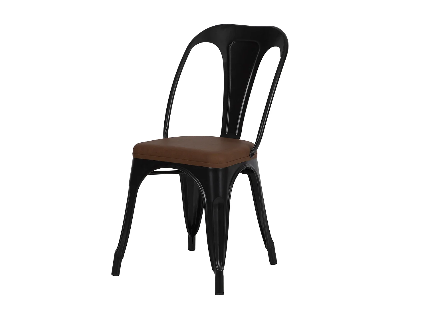 Lot de 2 chaises en métal noir et cuir synthétique marron - Charly