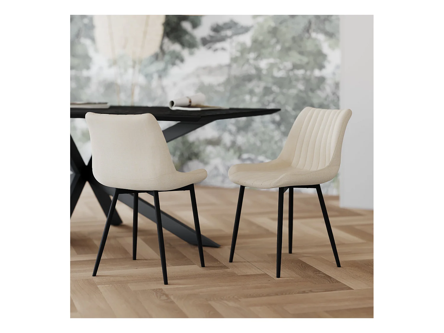 Set di 2 sedie in tessuto beige e metallo nero - Killi