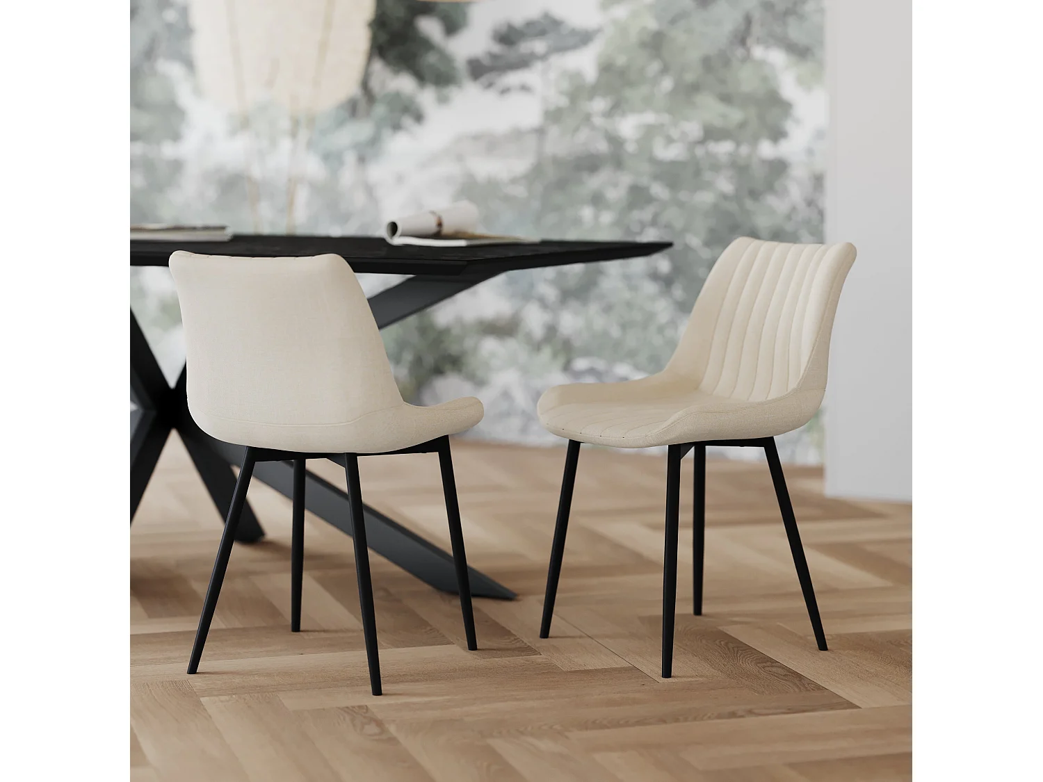 Set de 2 sillas de tela beige y metal negro - Killi