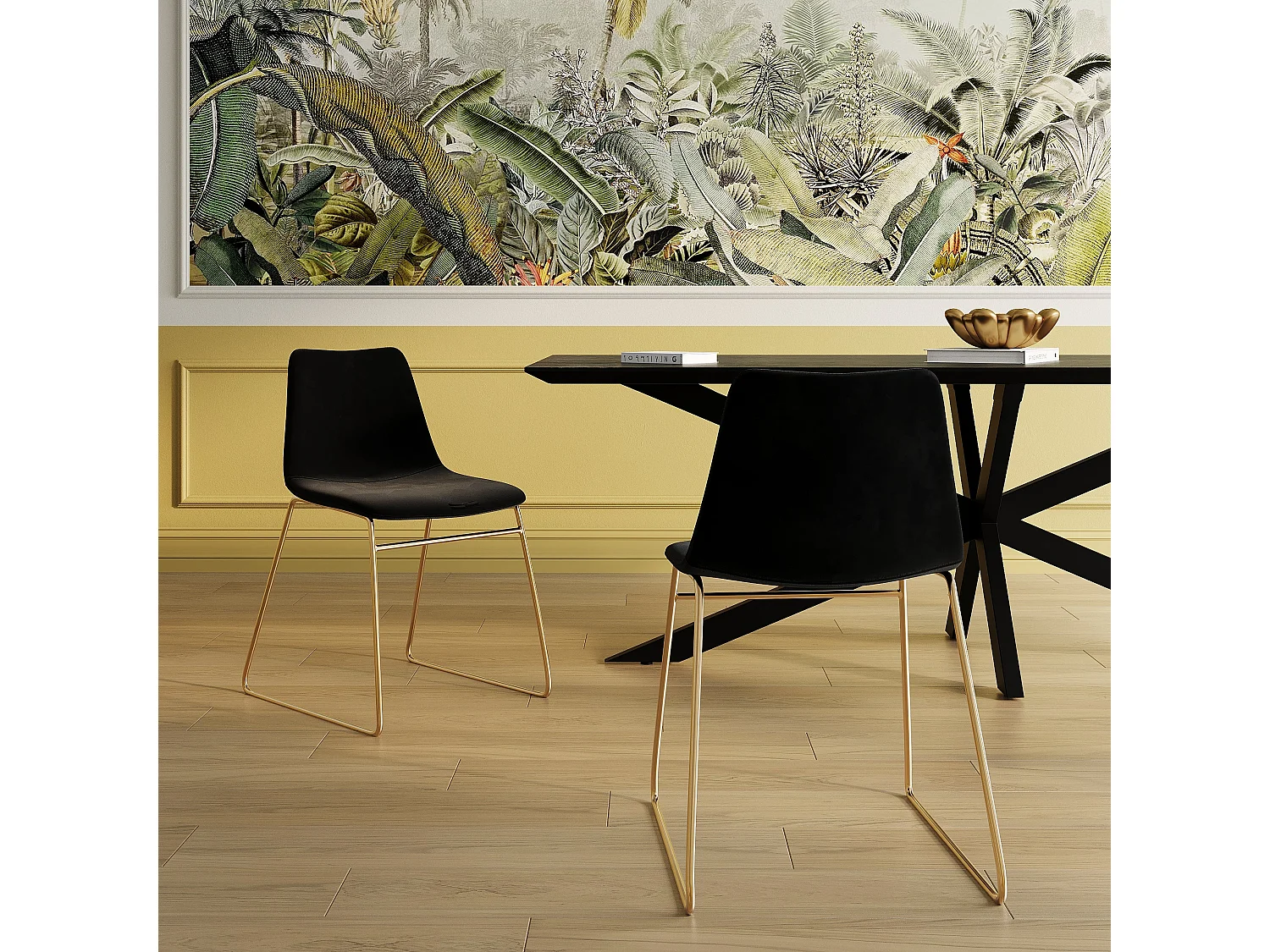 Set di 2 sedie in velluto nero con gambe in metallo dorato - Gaspard