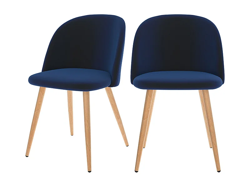 Lot de 2 chaises en velours bleu foncé et pieds en métal - Cozy