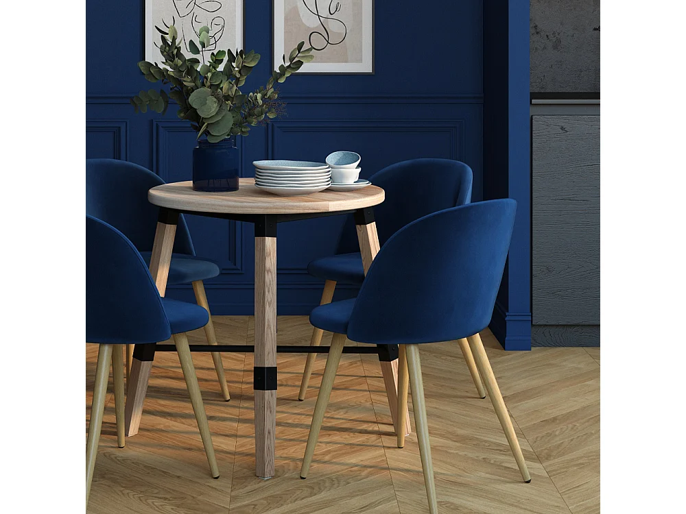 Lot de 2 chaises en velours bleu foncé et pieds en métal - Cozy