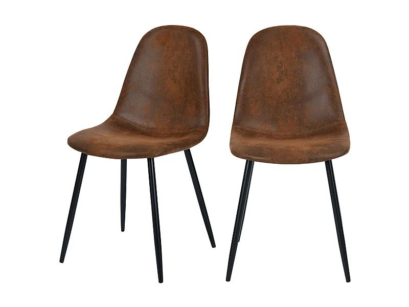 Lot de 2 chaises en microfibre marron effet vieilli - Malrik