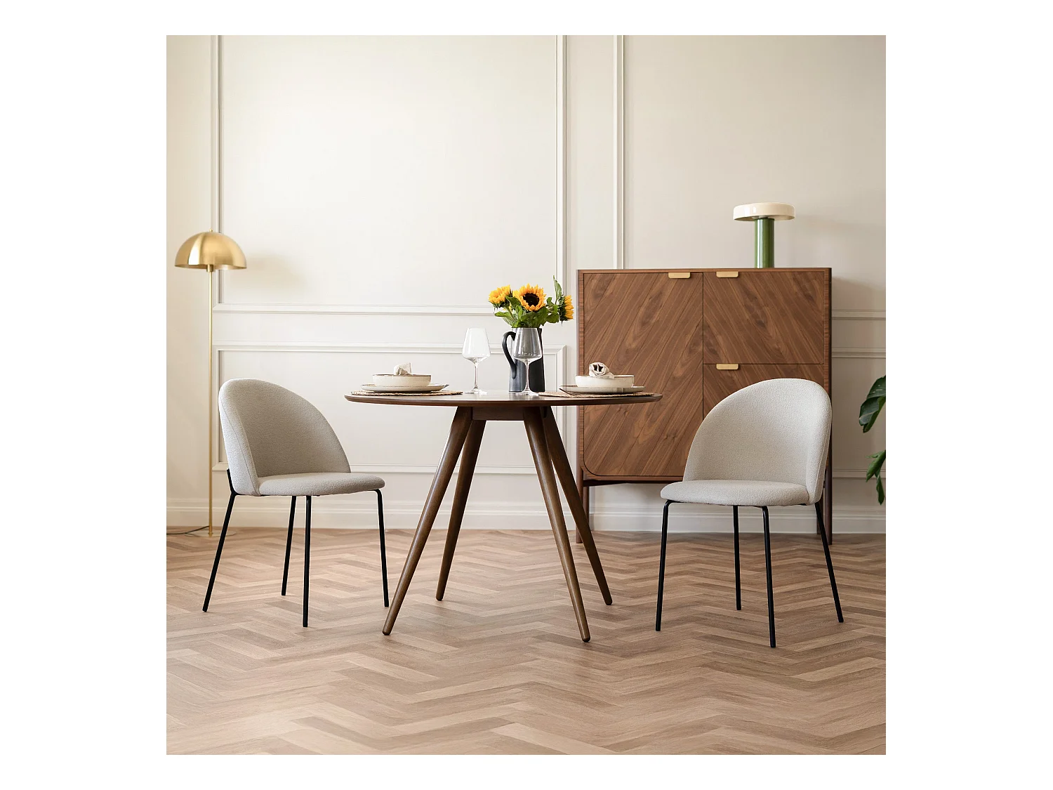 Lot de 2 chaises en tissu bouclette beige - Karl