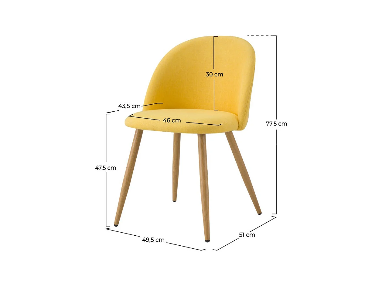 Juego de 2 sillas de tela amarilla con patas de metal efecto madera