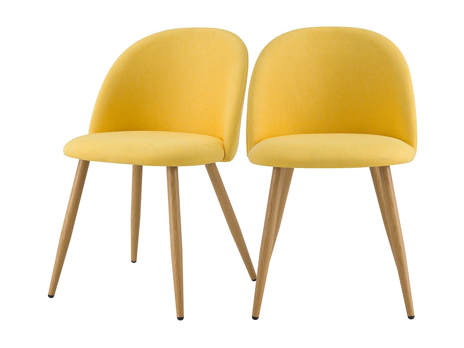 Juego de 2 sillas de tela amarilla con patas de metal efecto madera
