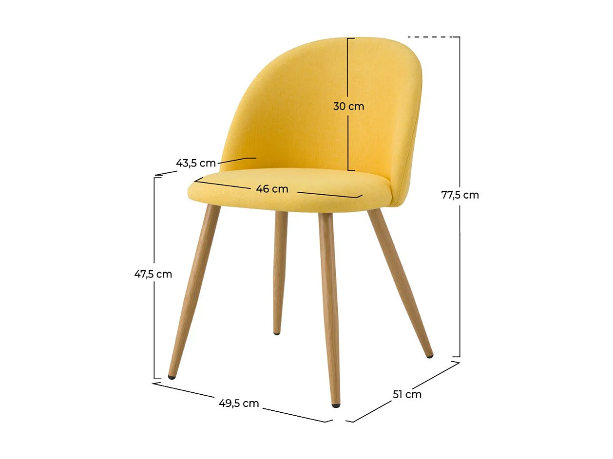 Juego de 2 sillas de tela amarilla con patas de metal efecto madera