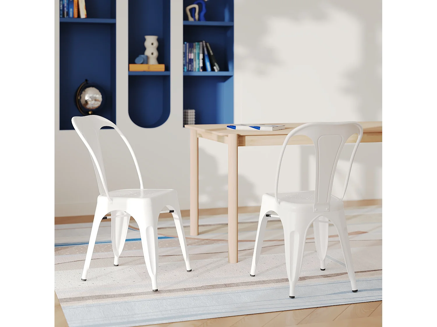 Set de 2 sillas Indus blancas mate de metal con acabado mate