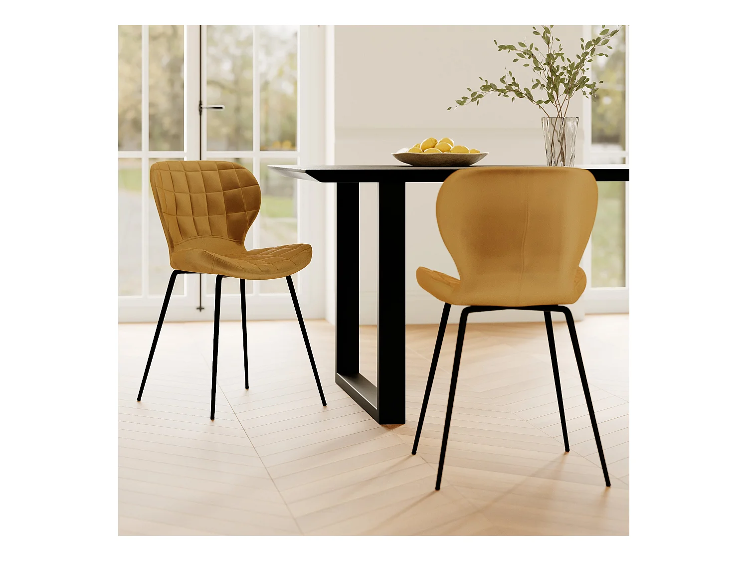 Set di 2 sedie in velluto giallo curry - Mazzia