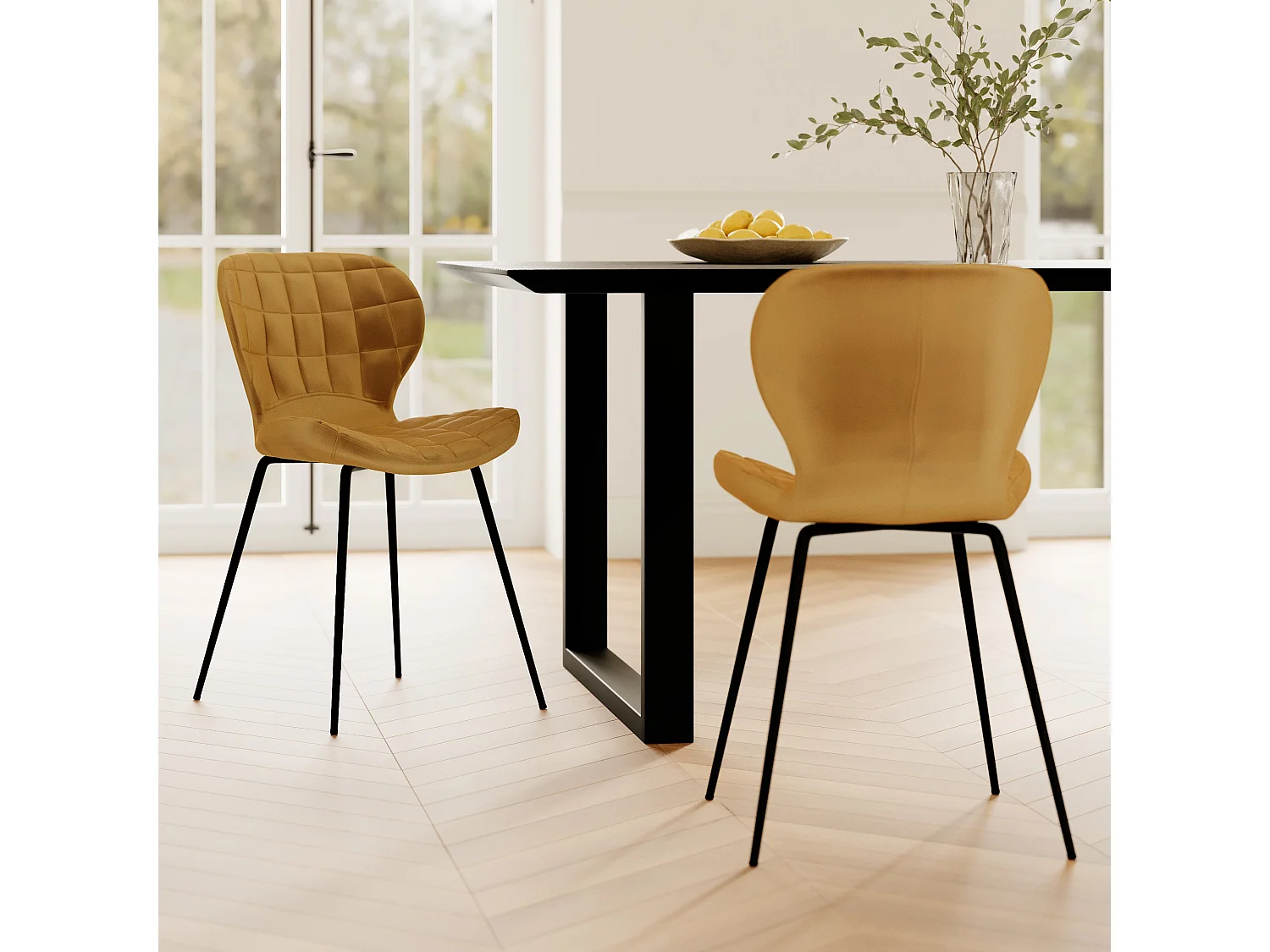 Set de 2 sillas de terciopelo amarillo curry - Mazzia