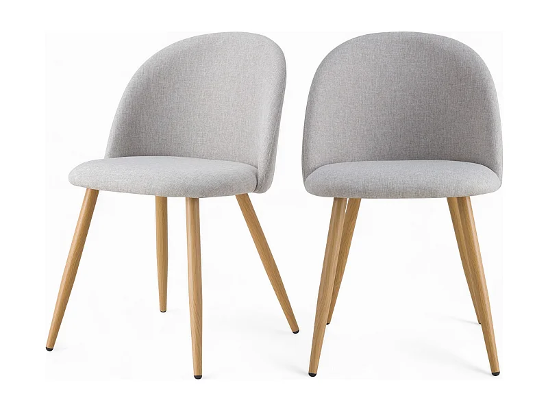 Silla Cozy de tela gris claro jaspeado (juego de 2) con patas de metal efecto madera