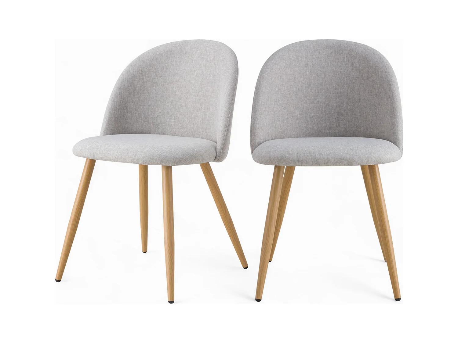 Sedia Cozy in tessuto grigio chiaro mélange (set da 2) con gambe in metallo effetto legno