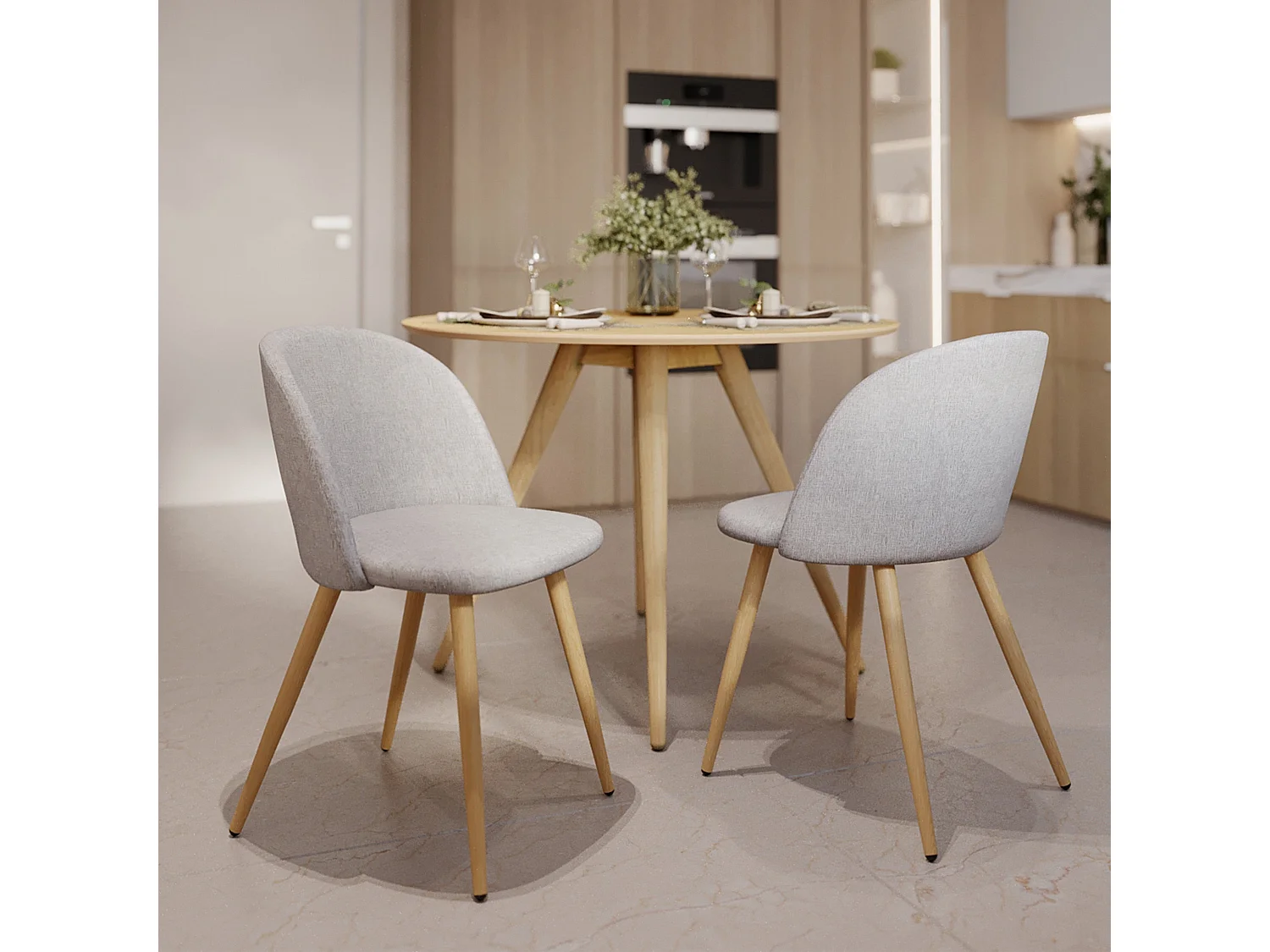 Lot de 2 chaises en tissu taupe chiné clair et pieds en métal - Cozy