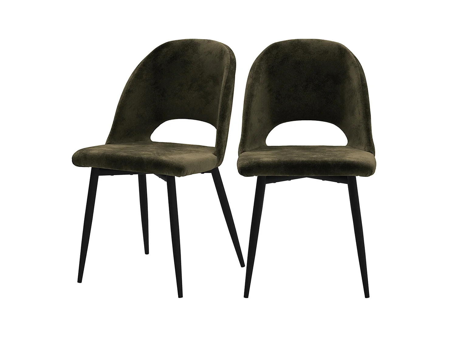 Lot de 2 chaises en velours vert et pieds en métal noir - Pénélope
