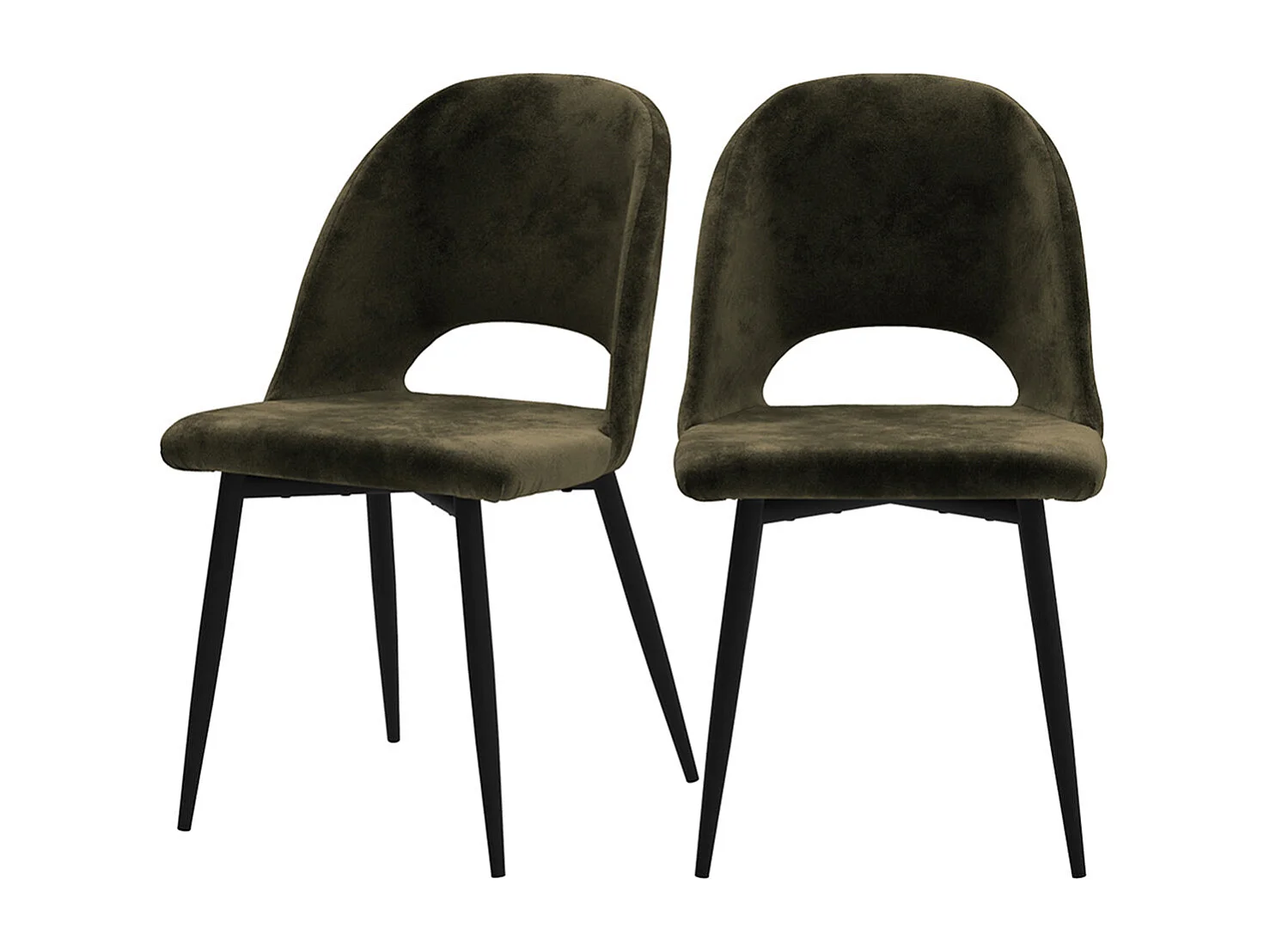 Lot de 2 chaises en velours vert et pieds en métal noir - Pénélope