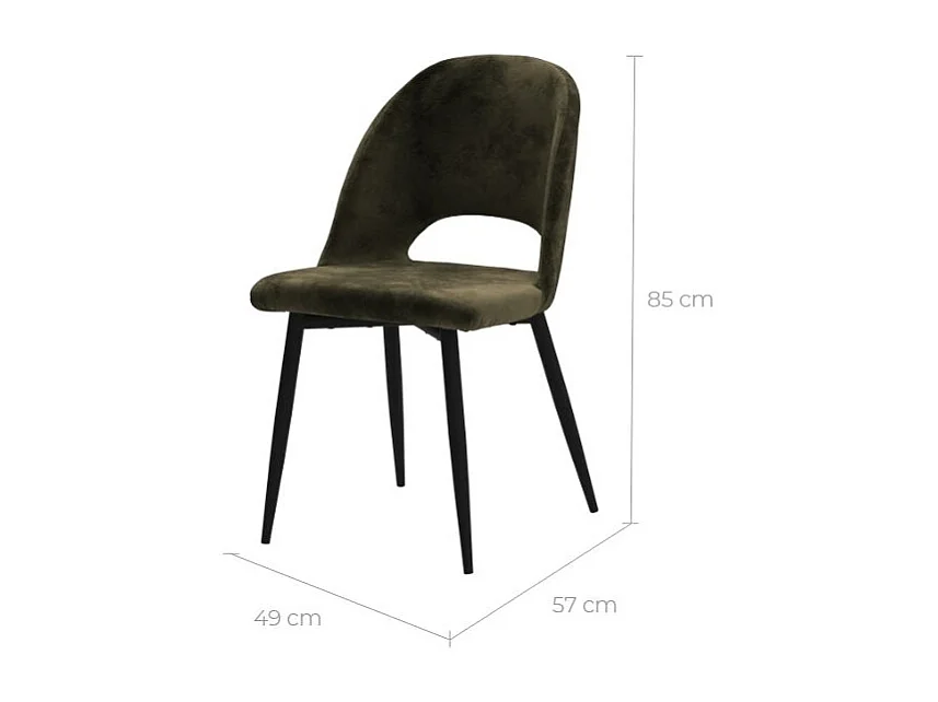 Lot de 2 chaises en velours vert et pieds en métal noir - Pénélope