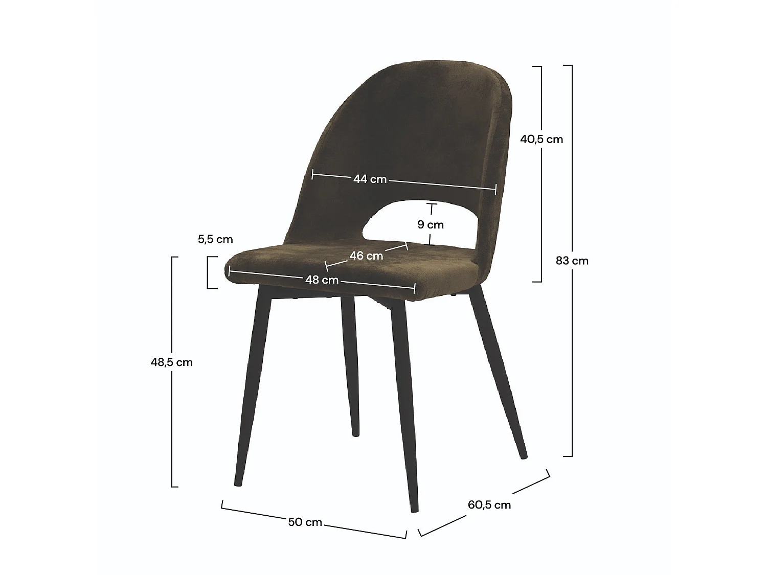 Lot de 2 chaises en velours vert et pieds en métal noir - Pénélope