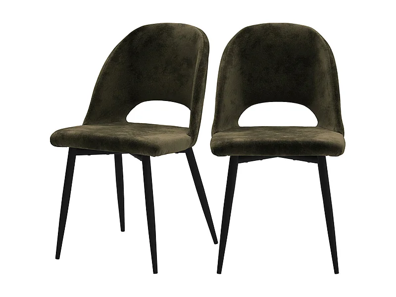Lot de 2 chaises en velours vert et pieds en métal noir - Pénélope