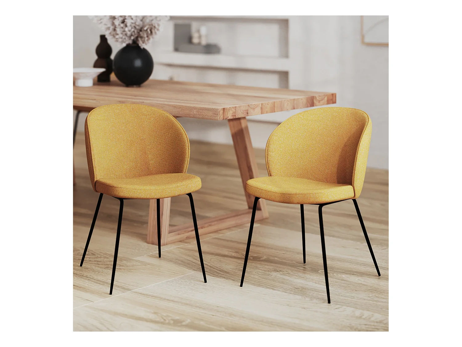Set di 2 sedie gialle con tessuto bouclé e gambe in metallo - Groom