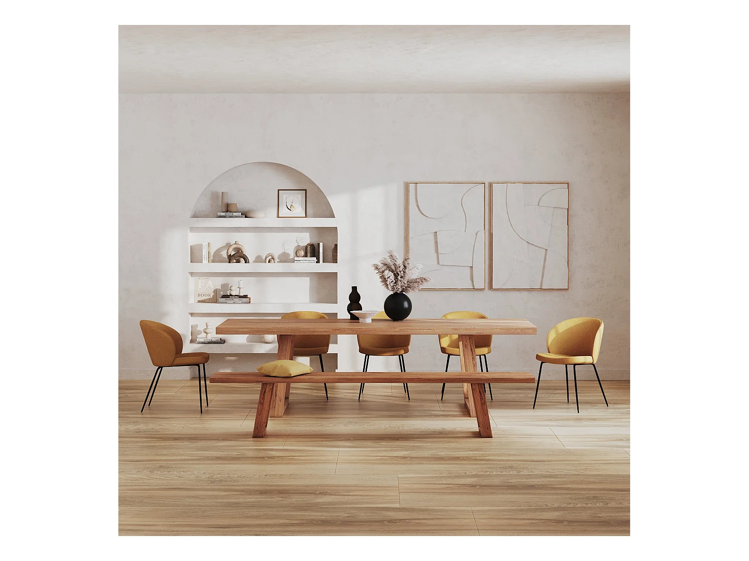 Set di 2 sedie gialle con tessuto bouclé e gambe in metallo - Groom