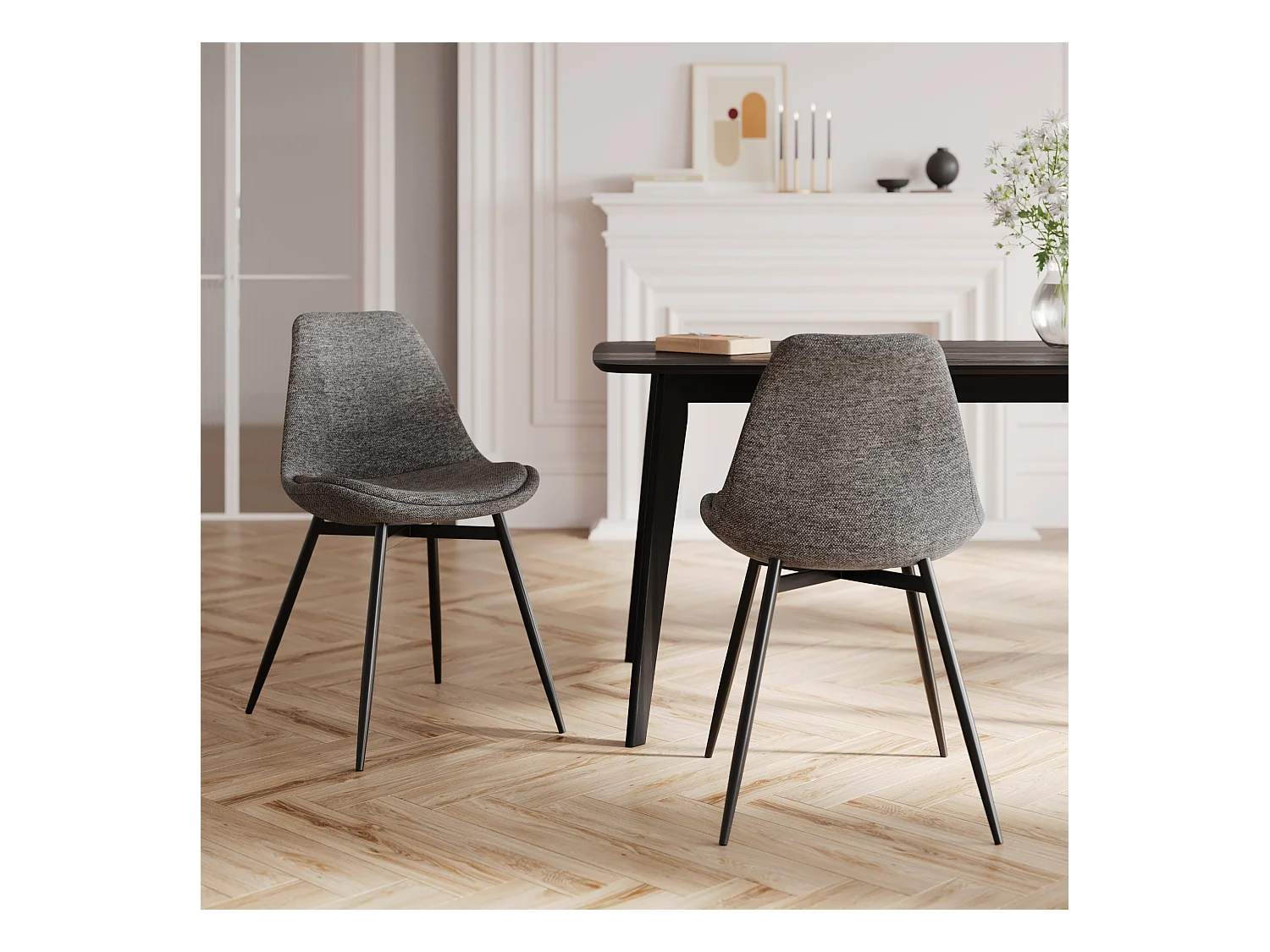 Set de 2 sillas de tejido gris oscuro con patas de metal - Filipi