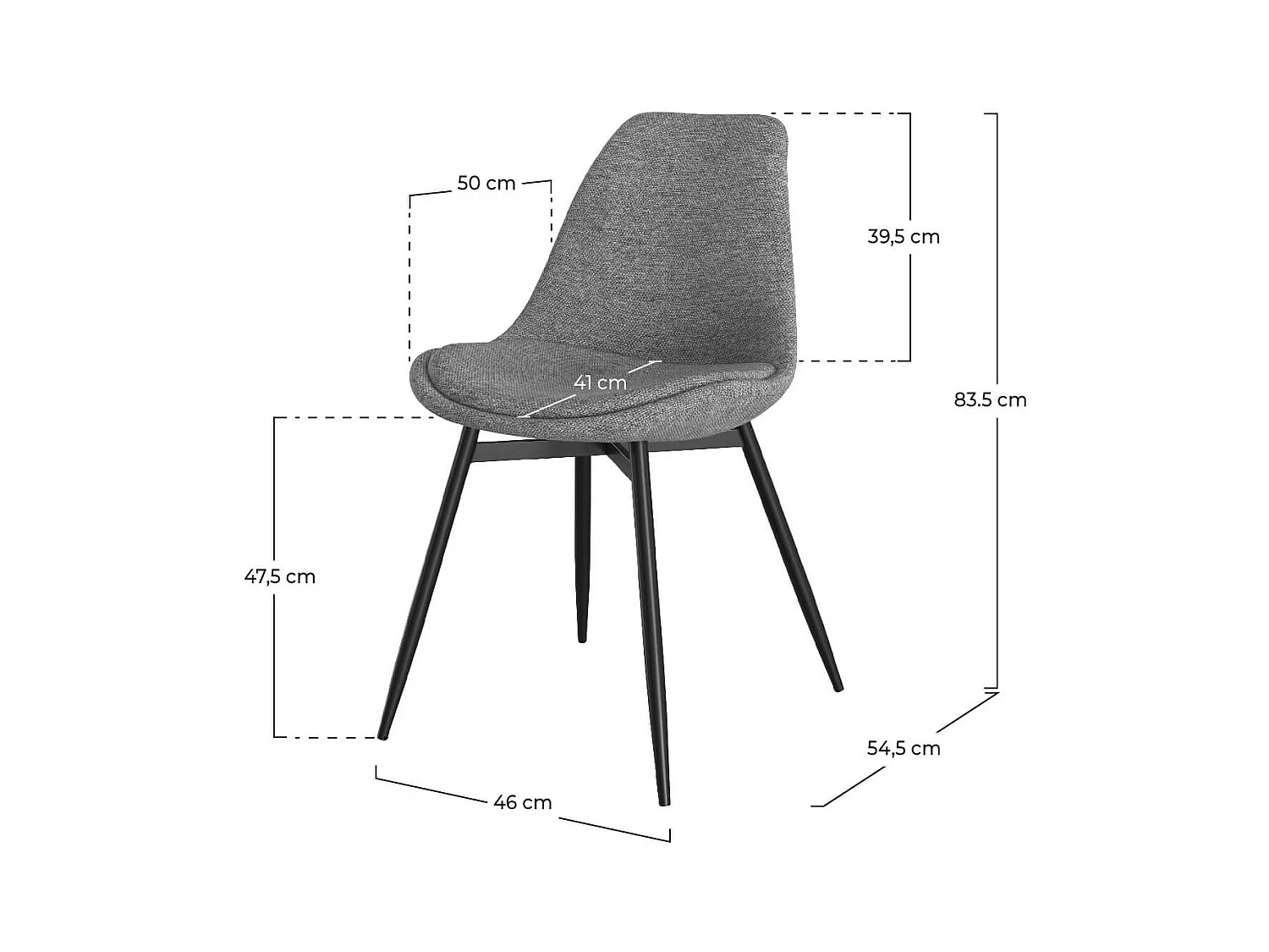 Set de 2 sillas de tejido gris oscuro con patas de metal - Filipi