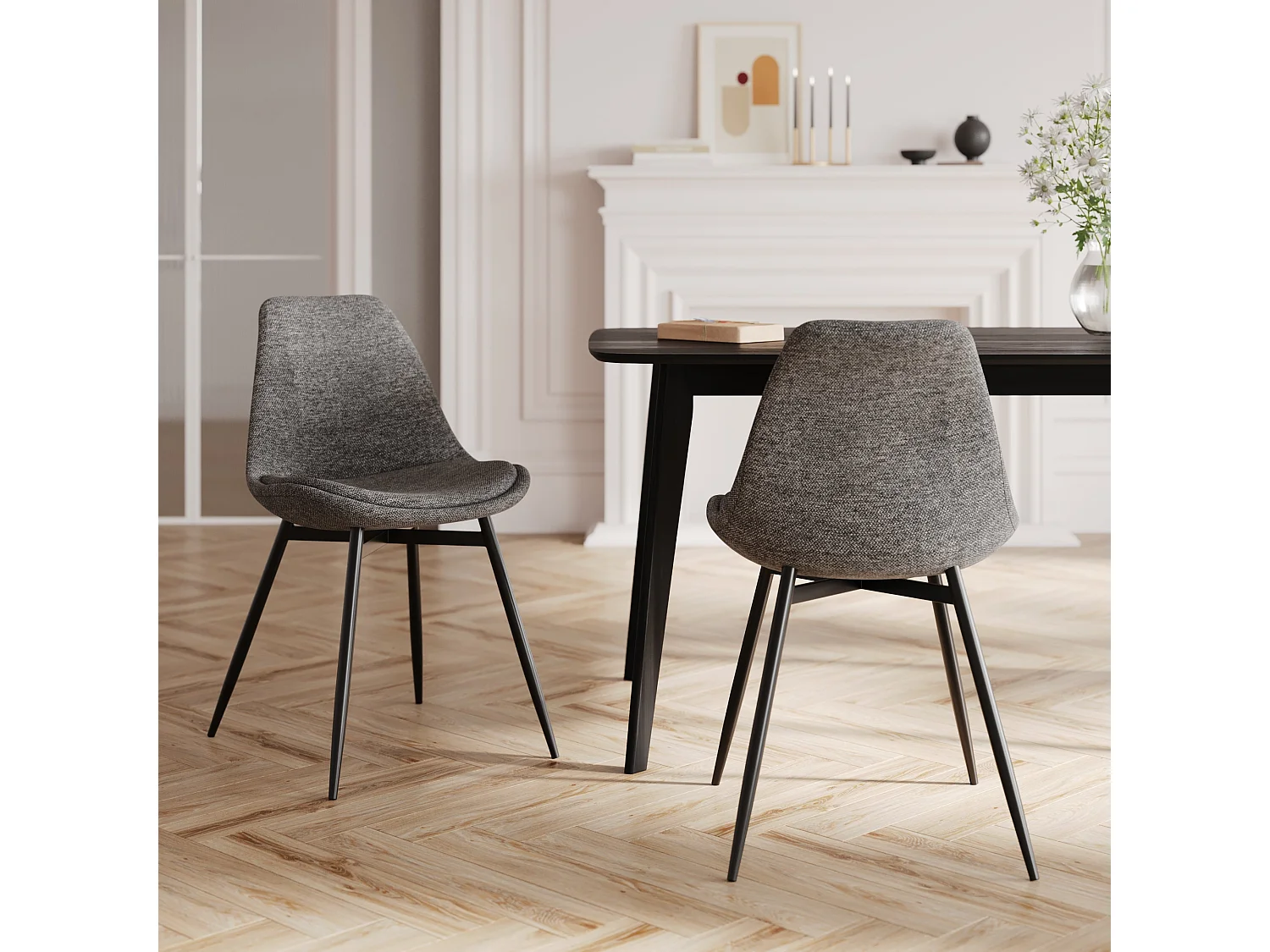 Set di 2 sedie in tessuto grigio scuro e gambe in metallo - Filipi