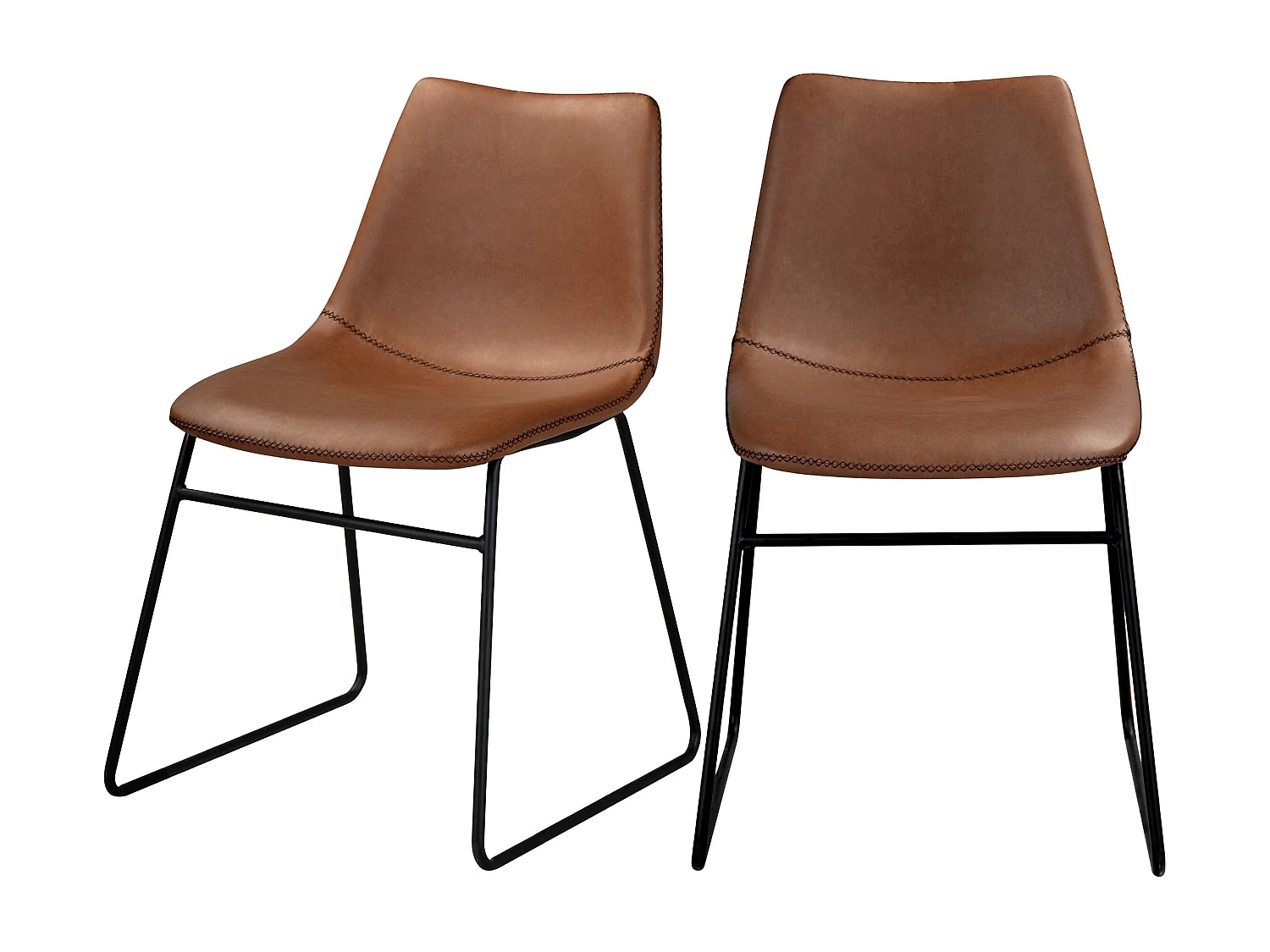 Lot de 2 chaises en cuir synthétique marron - Gaspard