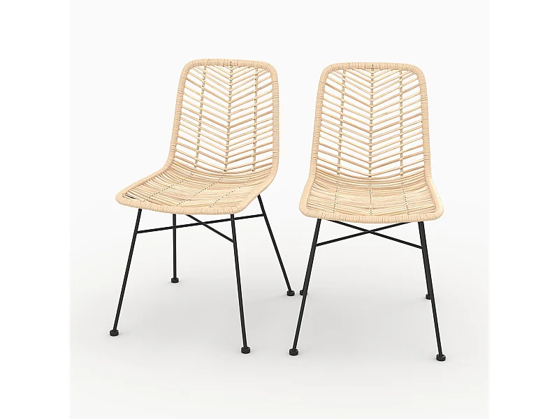 Set de 2 sillas de ratán natural con patas de metal - Tamara