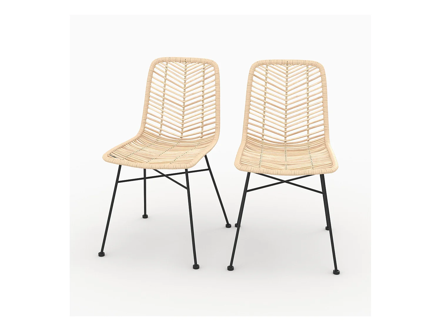 Set di 2 sedie in rattan naturale con gambe in metallo - Tamara