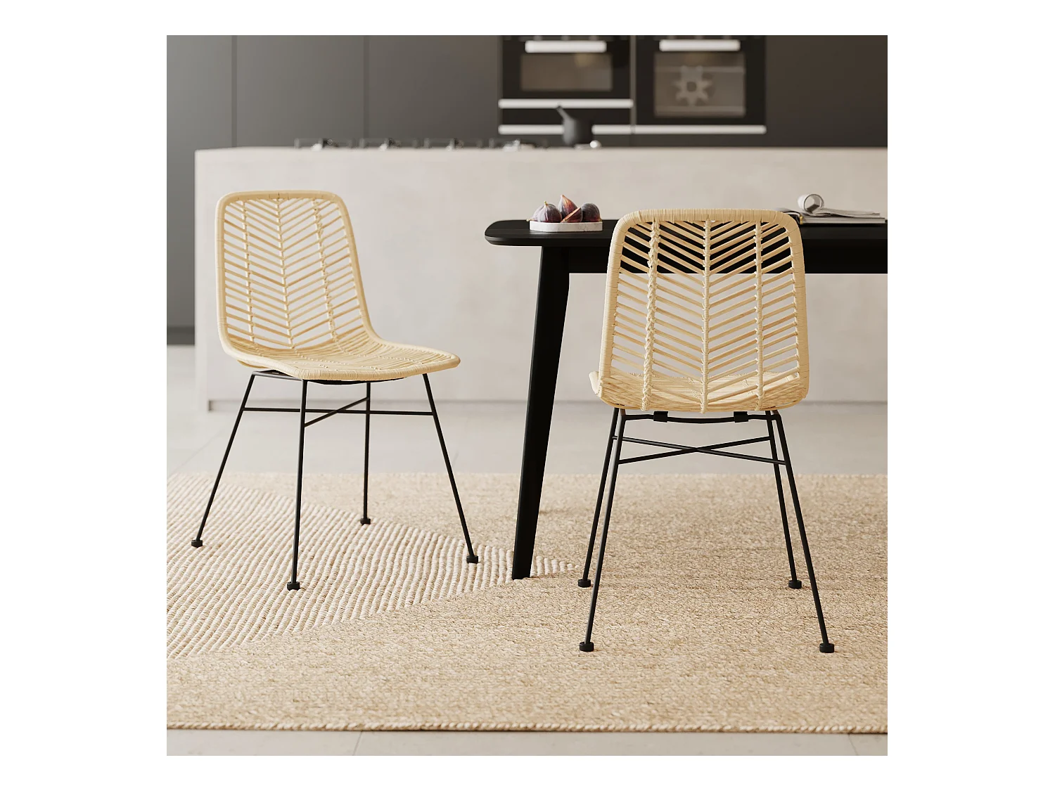 Set di 2 sedie in rattan naturale con gambe in metallo - Tamara